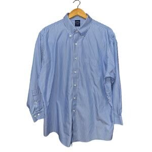 Brooks Brothers Men’s Shirt Button Down Non Iron L/S Blue White Stripe 17 1/2